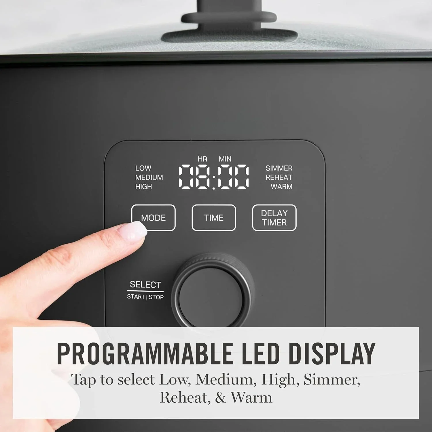 8 QT Slow Cooker, Programmable with Timer, 3 Heat Settings (Low, High, Warm), Nonstick Ceramic Removable Crock
