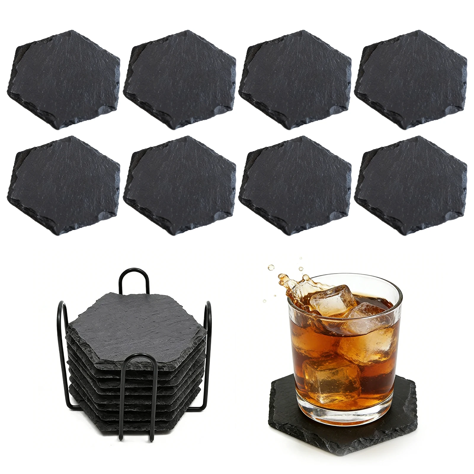 

12 Pack Square Slate Drink Coasters, 4" Black Slate Stone Coasters Bulk Cup Coaster Laser Engraving Blanks w/Anti-Scratch Bottom