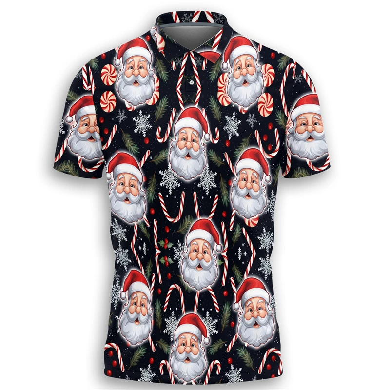 

Fashion Santa Claus 3D Printed POLO Shirt Hip Hop Male Streetwear Funny Design Boy POLO Shirt Merry Christmas Gifts Short Sleeve