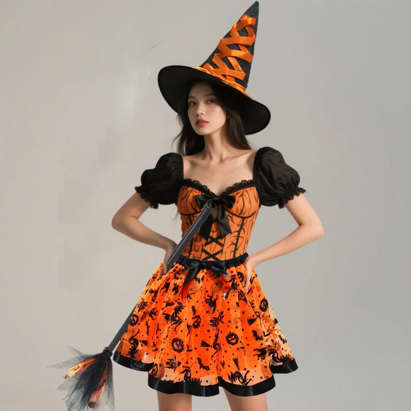 Halloween Erwachsene Frauen Fledermaus Kürbis Hexe Kostüm Set Tüll Rock Hut Besen Rock 3 teile/satz, für Halloween Karneval Party Cosplay