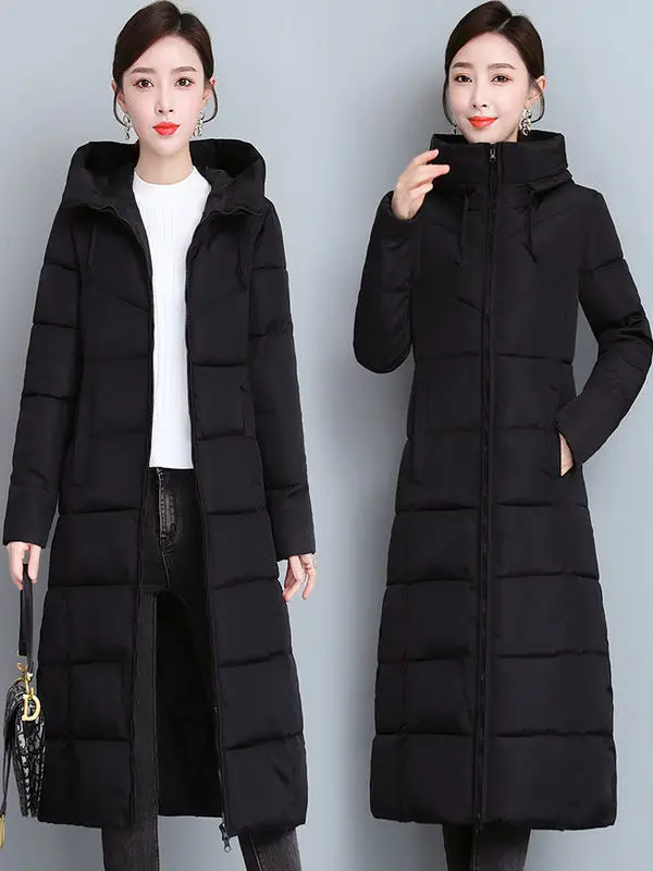 plus Size Women's Winter Cotton Jacket Thickened Long over Knee down Coat Warm Commuter Style Zipper Closure  Color