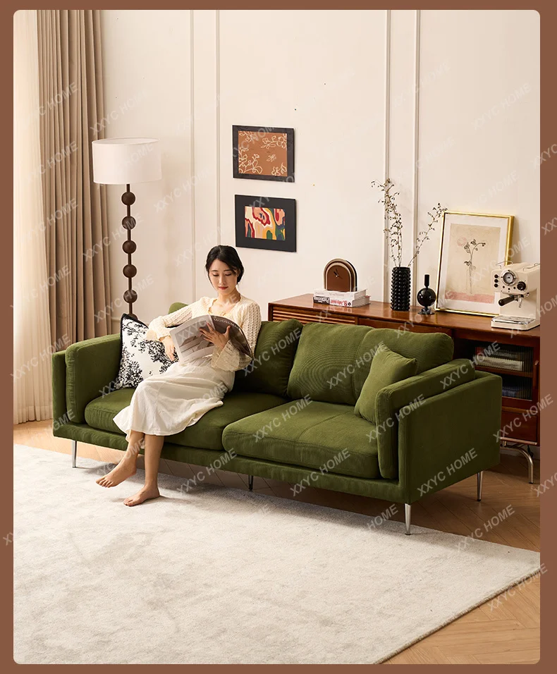

O Small Apartment Living Room Retro Green Corduroy Straight Row Fabric Sofa Light Luxury Simple