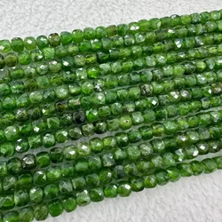 Wholesale Natural Stone Beads Green  Diopside Faceted Square Shape  Beads for DIY Charm Bracelet Necklace Jewelry Making 4*4mm