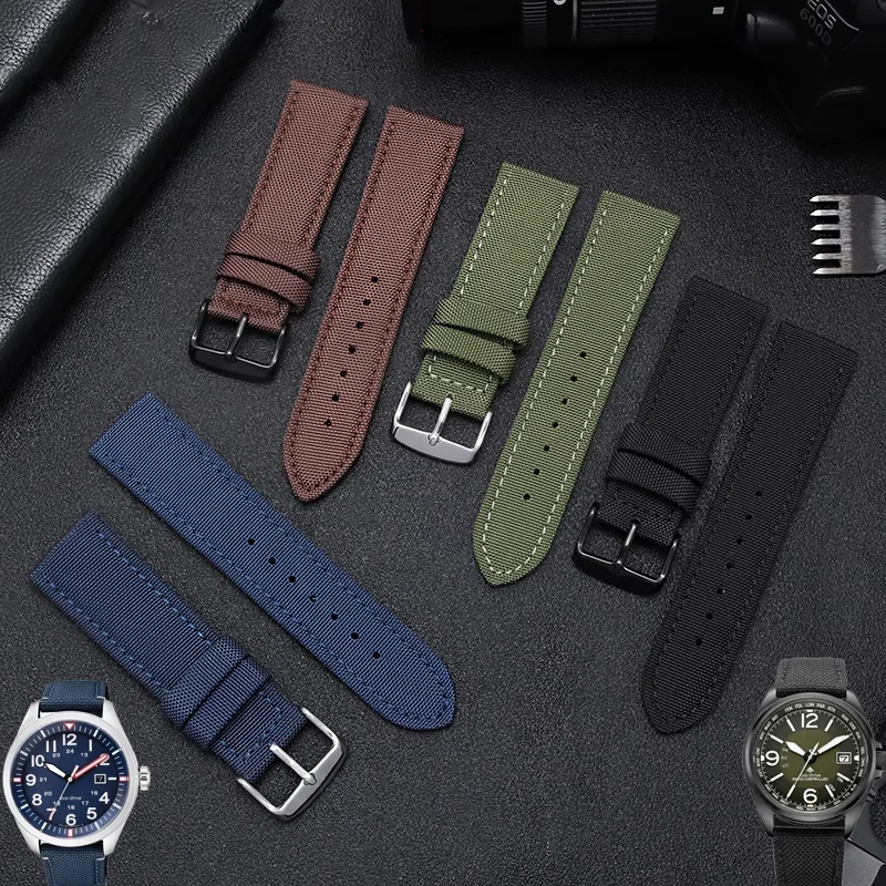 Нейлоновый кожаный ремешок для часов Seiko Citizen Tissot Mido Omega Hamilton, ремешок для часов 18, 20 мм, 22, 23 мм, 24 мм, холст, водонепроницаемый браслет