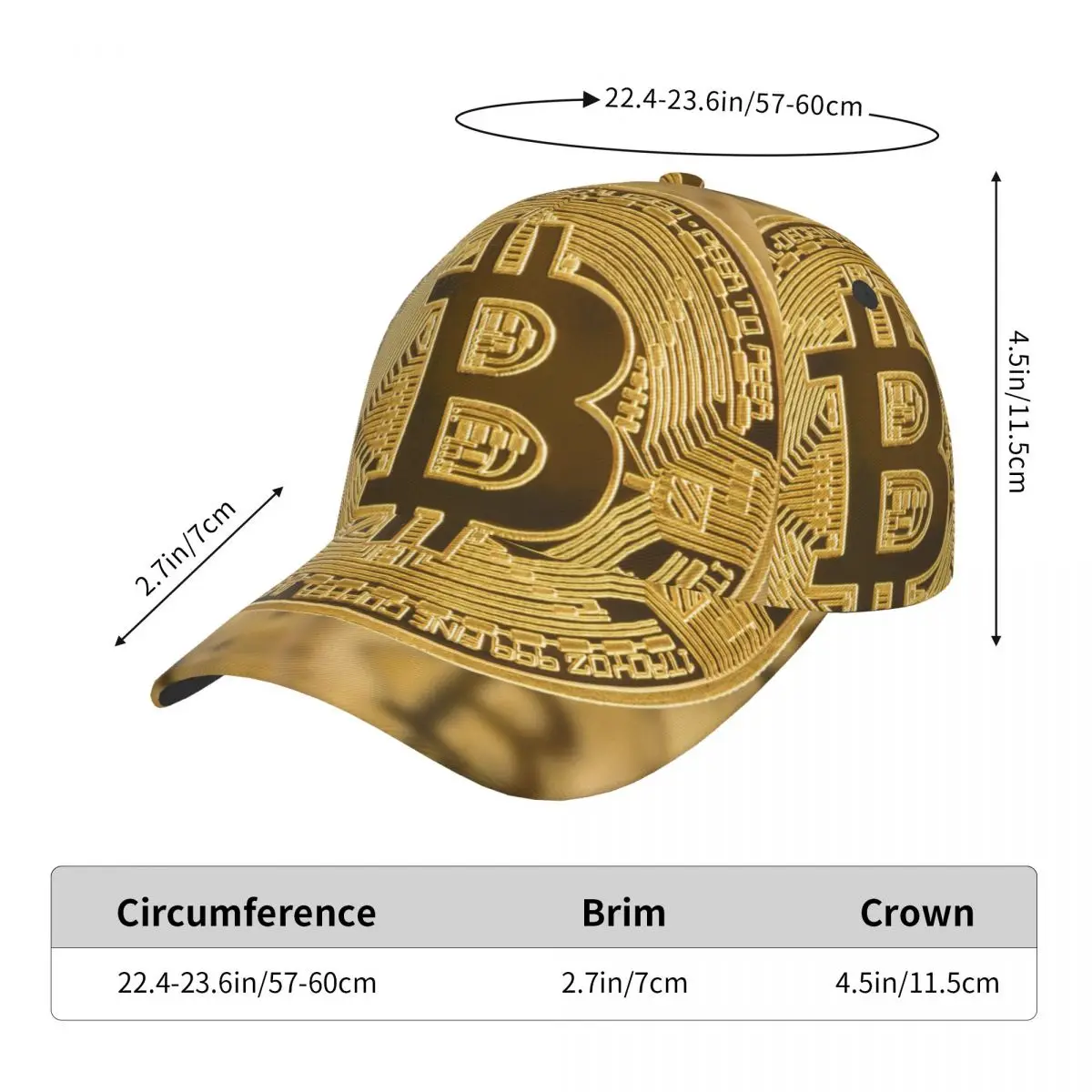 Vintage Bitcoin Logo Pattern Baseball Cap skuilles Hat Fitted Cap Snapback Hat for Men Women Casual Cap Sun Hat Outdoor Cap Hat