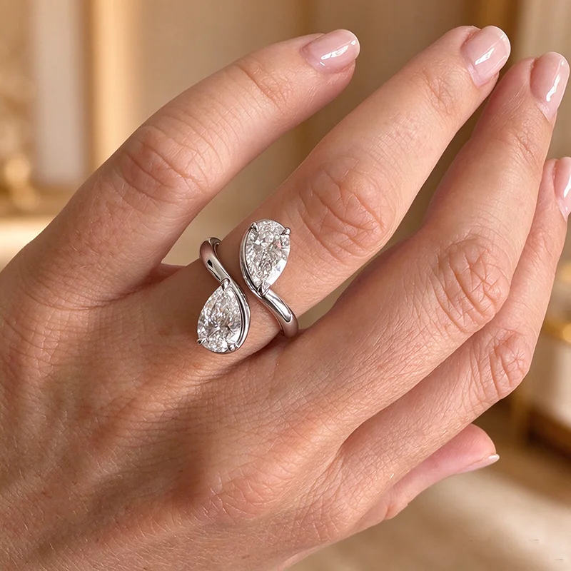 Smyoue New 5*8mm Pear Cut Full Moissanite Rings for Women Exquisite Vintage Party Band 18k Plated Pure 925 Silver Fine Jewelry