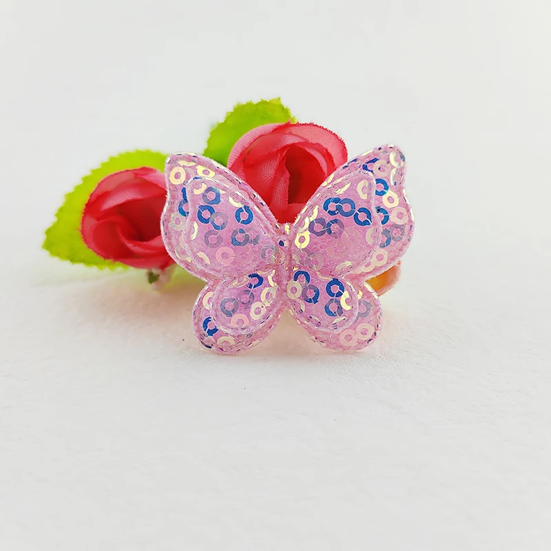32 Stück, 4 x 3,5 cm, doppellagige Schmetterlingsapplikationen mit Pailletten, zum Aufnähen auf Babysocken, -mützen, für DIY-Kopfbedeckungen und als Accessoires. – Detail 6