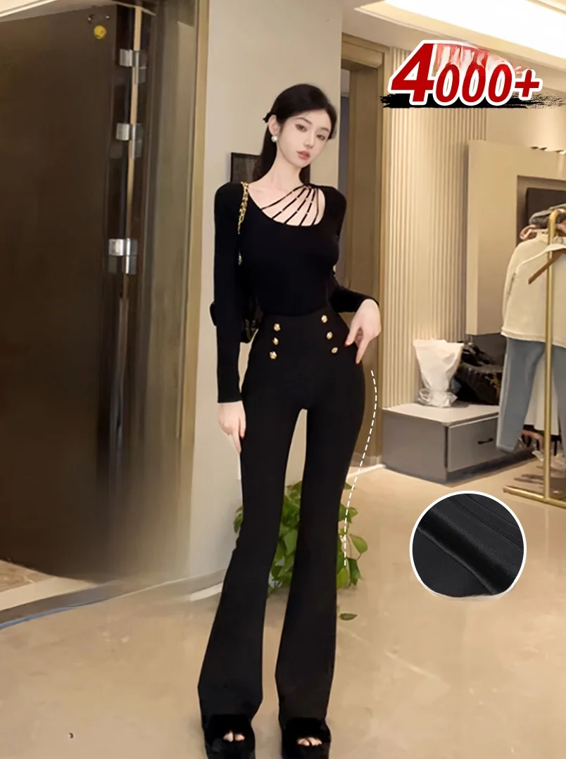 

Sun Ya Winter Thiened Fce на подкладке, эластичные брюки-колокольчики, золотые синие теплые брюки-русалка, длинные брюки, женские джинсы