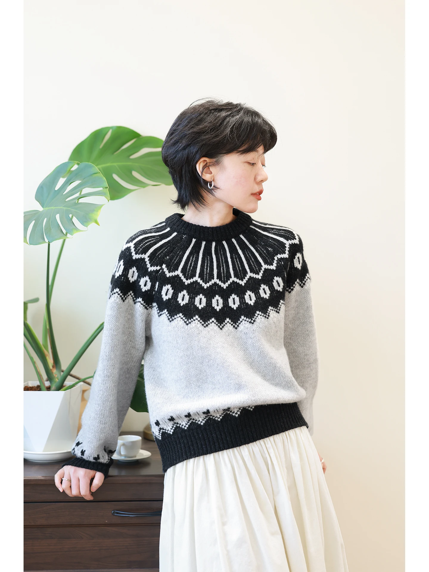 

Женский шерстяной свитер в скандинавском стиле, повседневный свободный вязаный топ с узором «Колесо обозрения», винтажный, для отдыха, омолаживающий образ, верхняя одежда