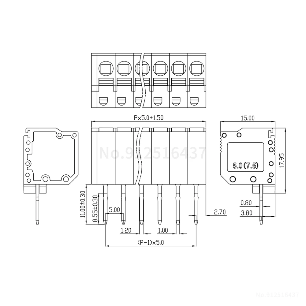 (5 Stück) KF450 - 5,0mm PCB-Klemmenblock mit Federdruckknopf, Phoenix Terminal 2~12P KF 450 5.0 – Detail 6