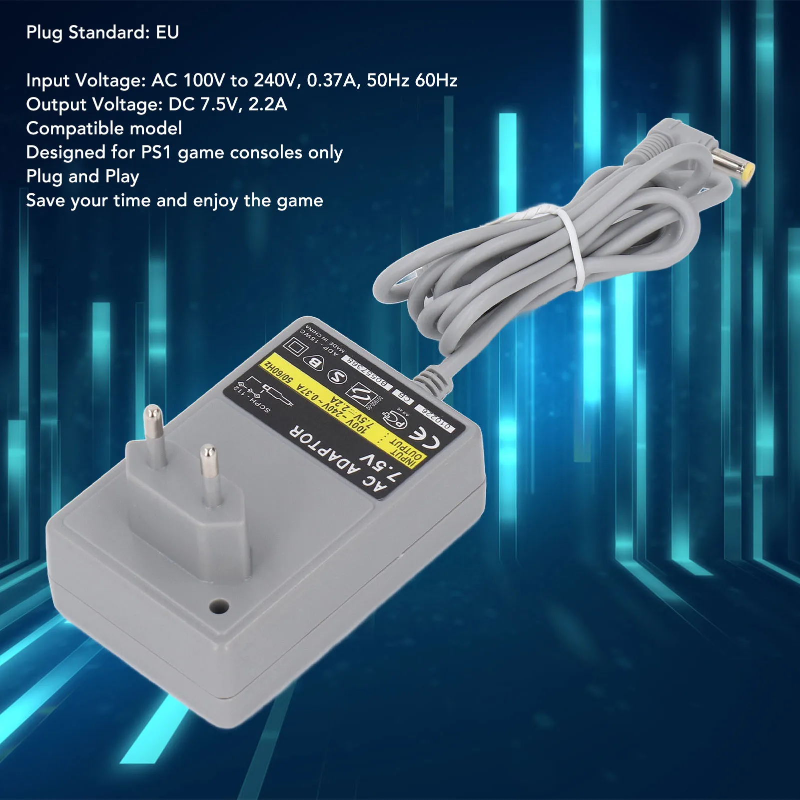 7.5V AC Adapter for PS1 Game Console AC Power Supply Power Adapter Wall  with Charging Cable Game Console Power Supply
