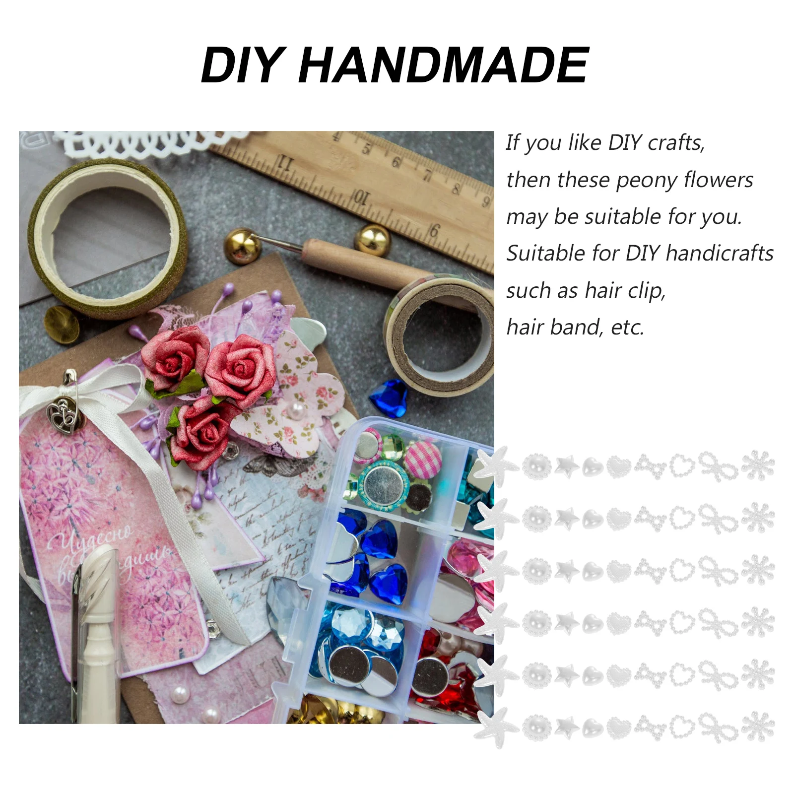 

100pcs Diy Headwear Charms Bright Peony Flowers Hair Clip Hair Band Headdress Accessories Handmade Craft Supplies Decor Props