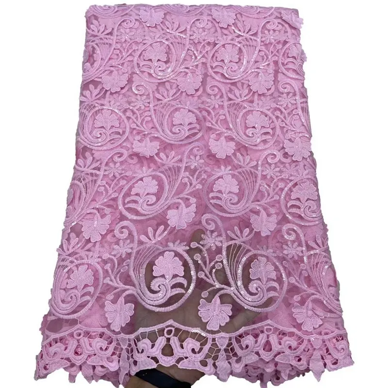 

French Tulle Lace 5yards Latest Design Embroidery Nigerian Fabric Women Fashion African Sequins Lace For Wedding TS9928