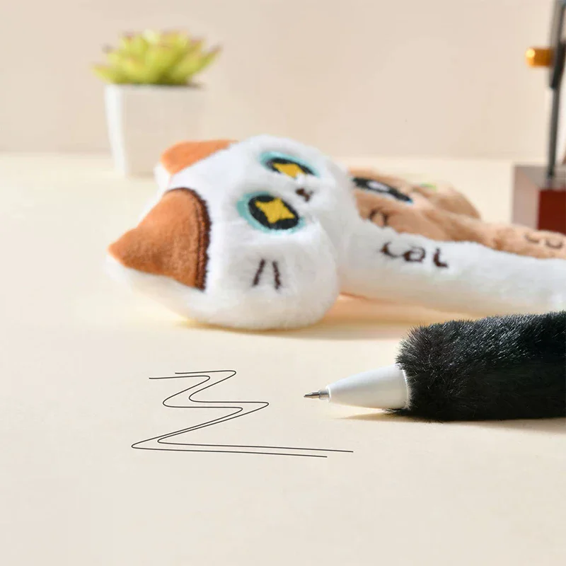 Creative Cute Cat Style Plush Gel Pens 0.5mm Black Quick-drying Click Pen For School Office Writing & Signature Stationery Gifts