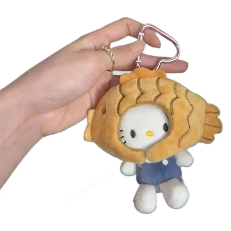 Sanrio saco bonito pendurado kawaii dos desenhos animados taiyaki forma olá kitty boneca de pelúcia meninas mochila decoração pequeno chaveiro pingente