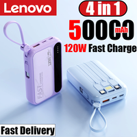 Lenovo 4 In1 Power Bank 50000mAh Large Capacity Built in Cables Intelligent Digital Display Light Portable Battery For Iphone