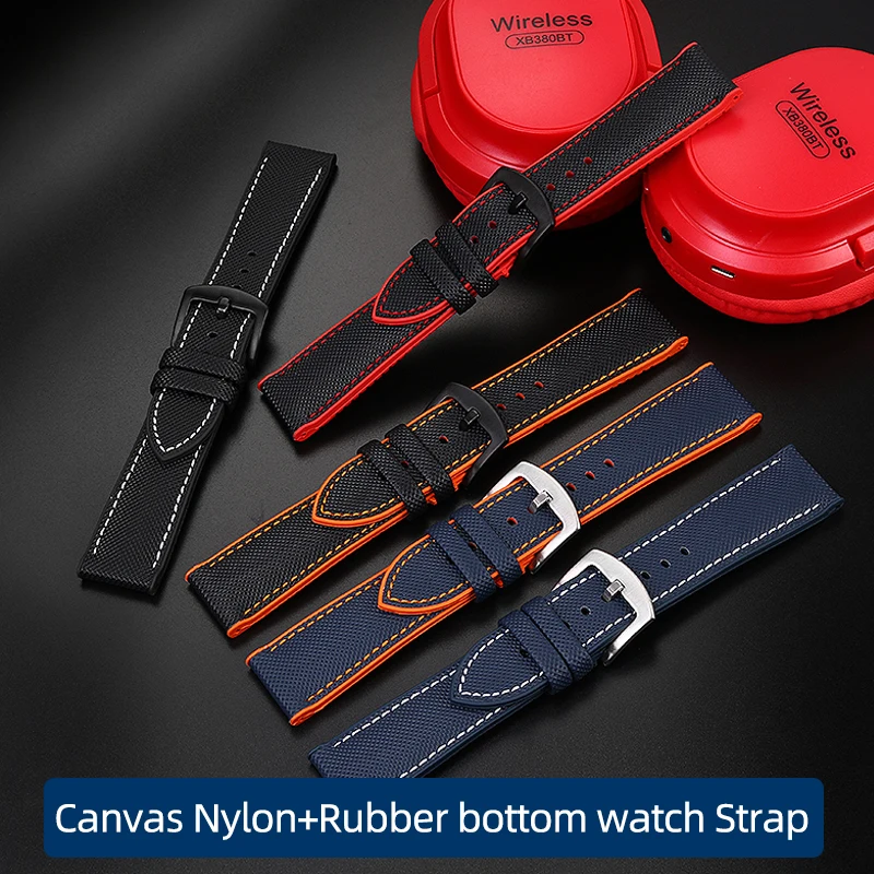 Canvas Nylon Rubber Strap Waterproof Watchband Men for Tissot Citizen Breitling IWC Watch accessories 20mm 21mm 22mm