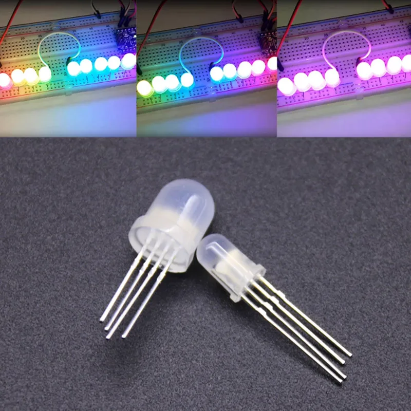 WS2812D ws5v WS2812D F5 5mm F8 8mm bulat RGB LED WS2812 chipset di dalam RGB warna penuh chip LED buram 20 buah-1000 buah