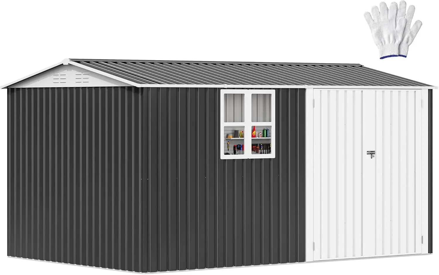 8x12ft Metal Outdoor Storage Shed with Window,Lockable Tool Storage Sheds,Oversized Steel Garden Sheds with Sloped Roof