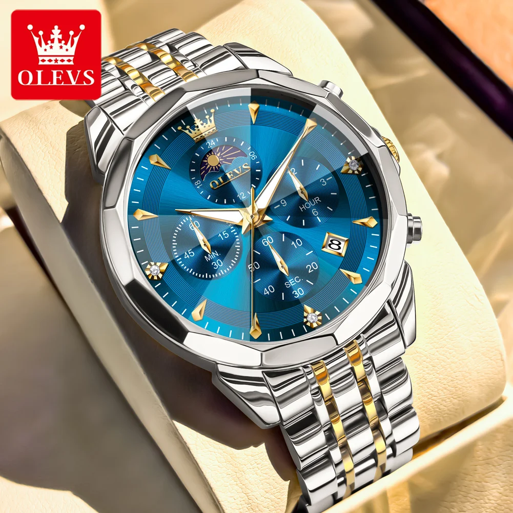

OLEVS 3673 Мужские часы Элитный бренд Водонепроницаемые часы с фазой Луны с кодом синхронизации Многофункциональные кварцевые часы Лучшие оригинальные мужские часы
