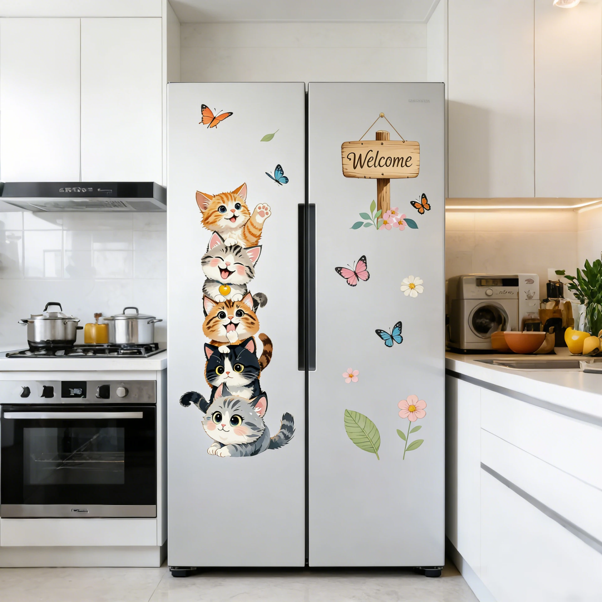 Cat Butterfly Wall Stickers Children's Bedroom Decor Self-Adhesive Wall Decals Wholesale Cute Animal Theme Room Decorations
