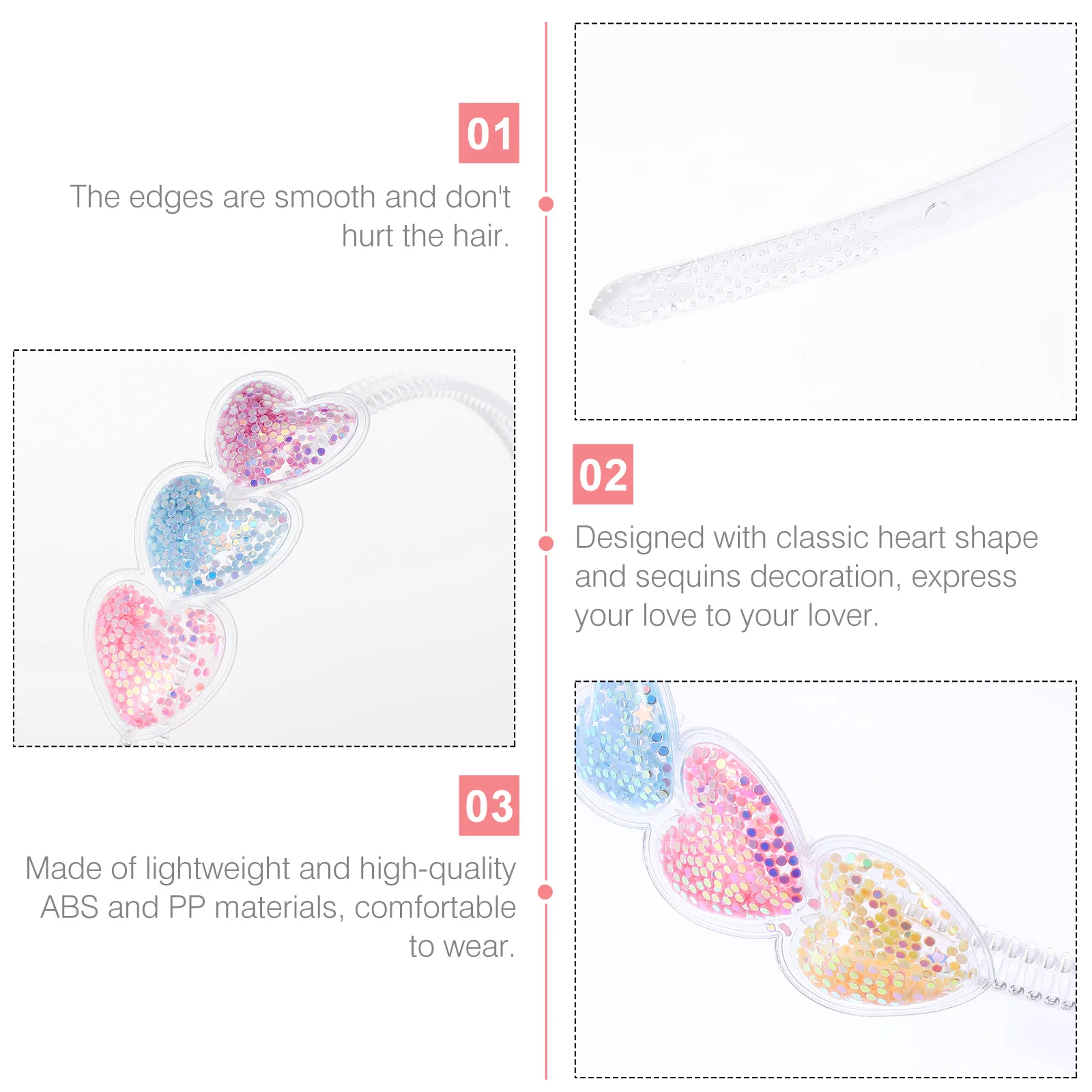 

10pcs Heart Shaped Headb s Sequins Valentine Hairb ABS PP Romantic Stylish Child Party Headdress Hairstyle Tool