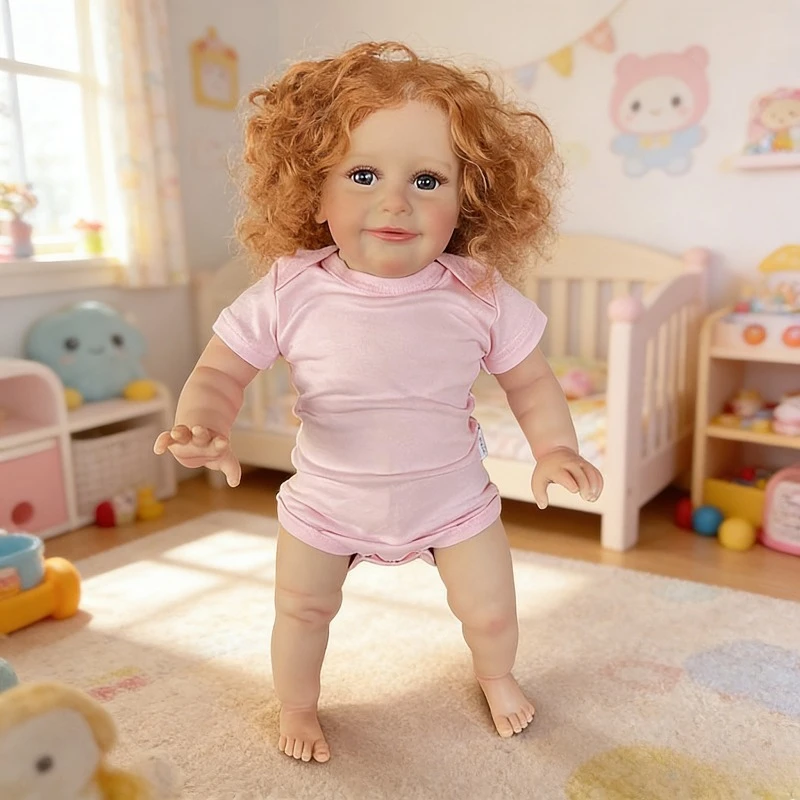 55CM Miękka w dotyku bawełniana lalka Reborn, realistyczna dziewczynka Zoe z ręcznie przyszytymi, kręconymi, czerwonymi włosami