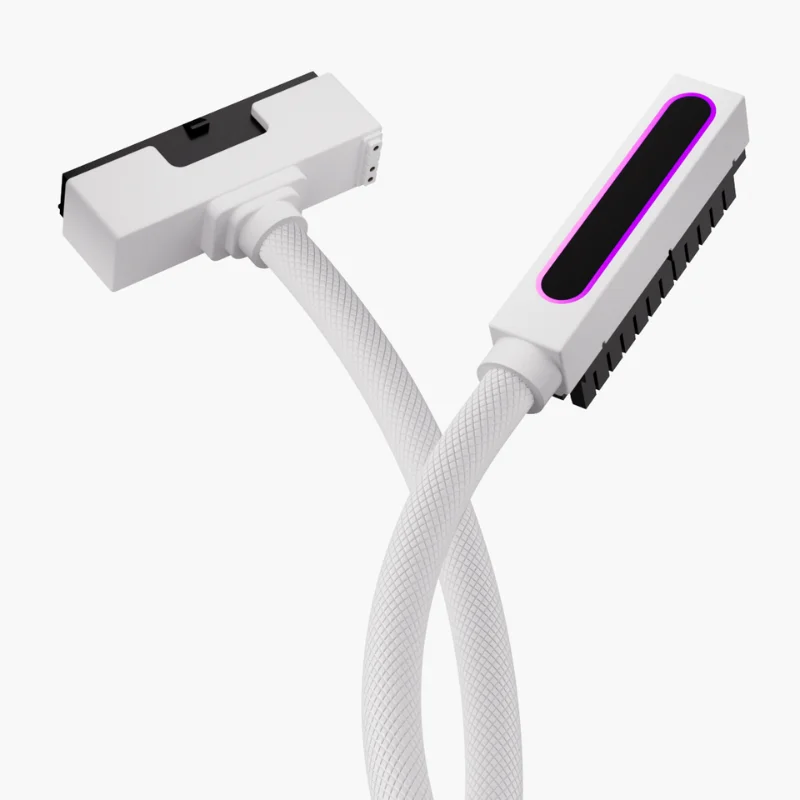 

24PIN PC PSU Extension Cable ARGB LED, Copper Wire Motherboard Power Extension Cable Integrated Design, PC Power Cord Left/Right