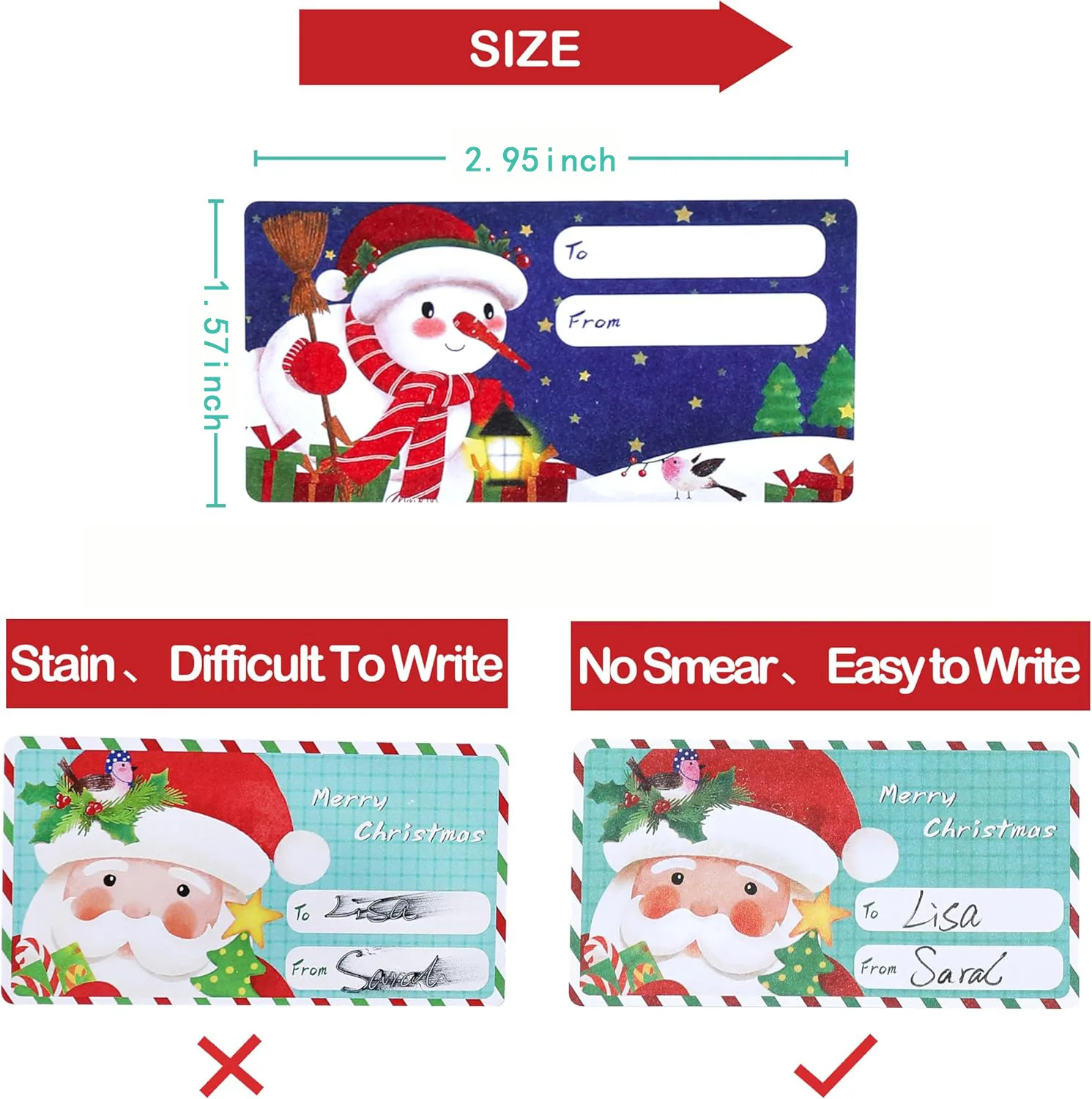 Christmas Gift Tags Stickers 180 Pcs From Santa Name Tags for Christmas Presents Gifts Self Adhesive Labels