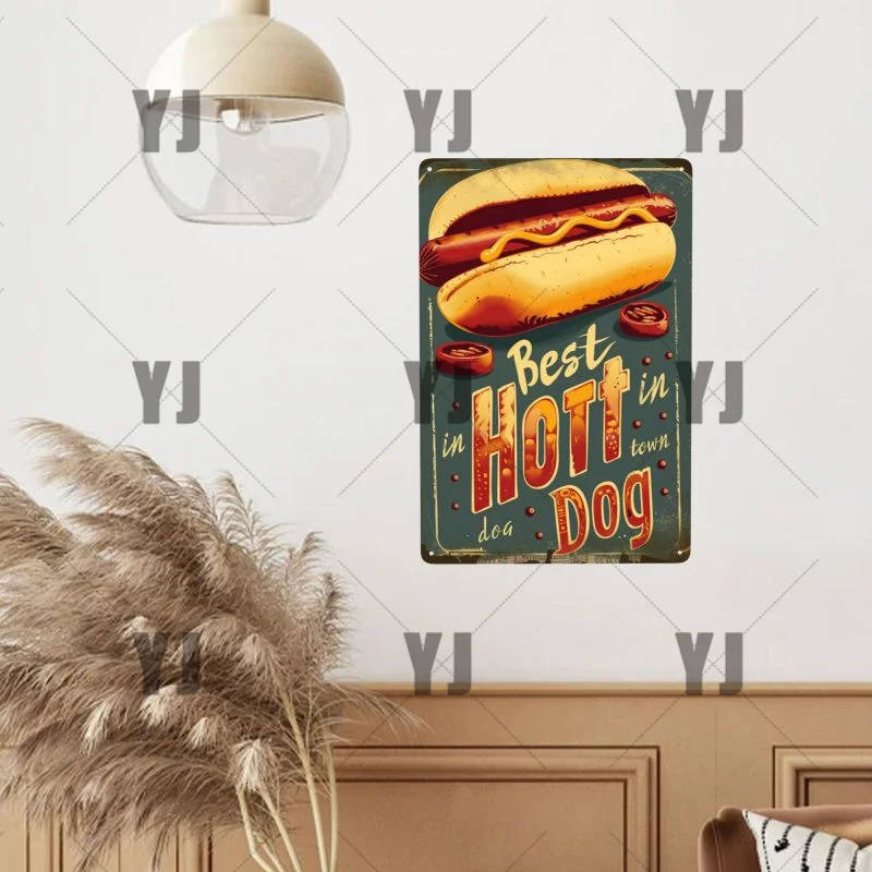 Retro segno Fast Food metallo piastra di ferro Hot Dog Burger Poster cucina Cafe ristorante parete decorativa