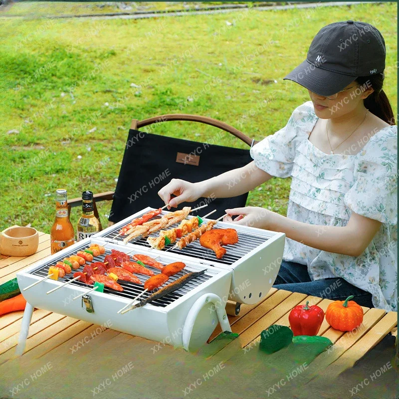 Camping Dual-Purpose Barbecue Grill Outdoor Portable Barbecue Grill American Smoke Oven Portable Household