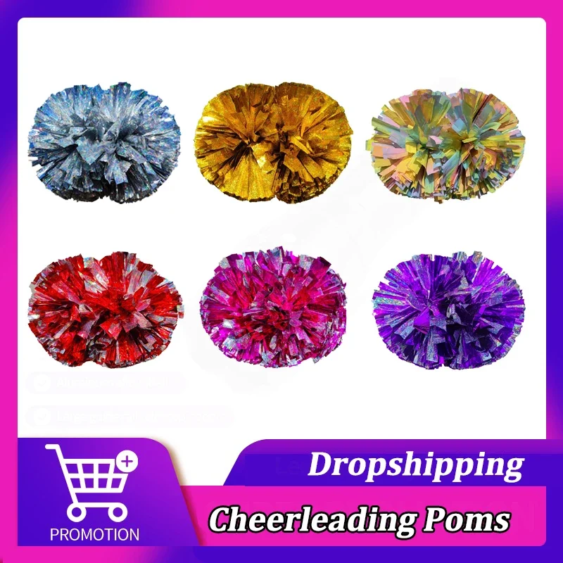 1 pc meninas festa de dança clube de futebol mão flor aeróbica bolas de alegria cheerleading pom poms arco-íris metálico streamer pompons