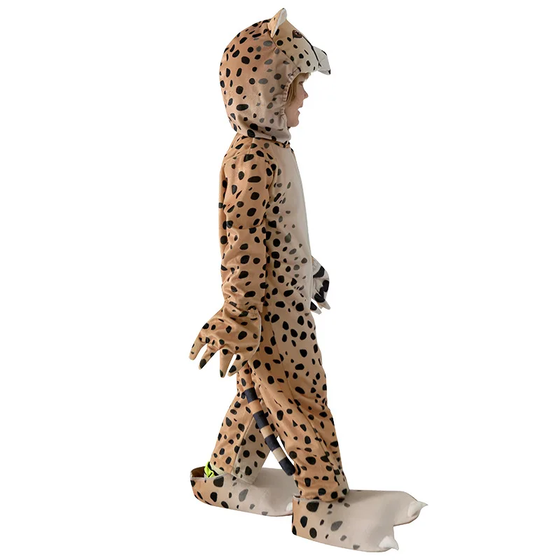 Kid\'s Cheerful Cheetah Costume Jumpsuit Children\'s Day Animal Performance Costume Boy\'s Leopard Halloween Performance Costume