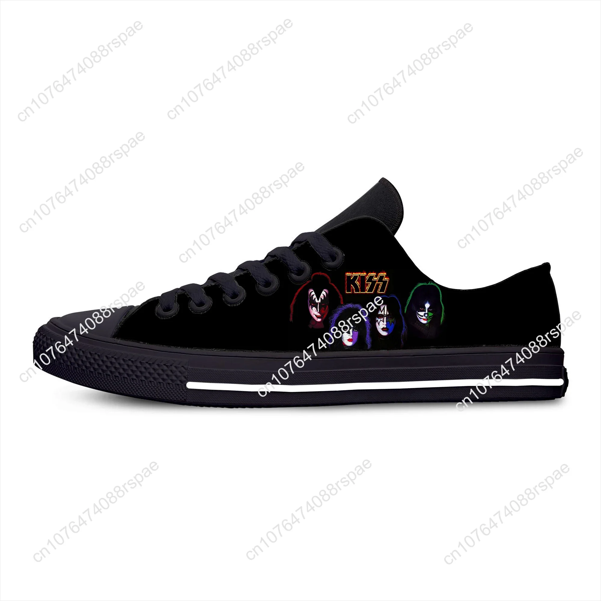 Rock Band Kiss Heavy Metal Fashion Sneakers para homens e mulheres, sapatos de pano casuais engraçados, top baixo, respirável, leve, impressão 3D, quente