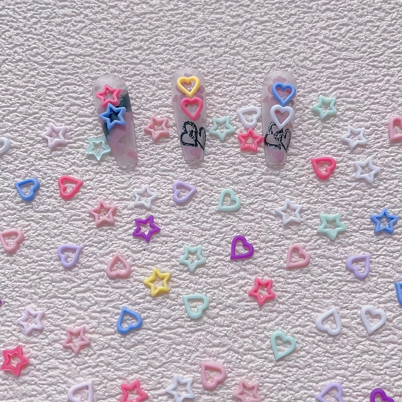 Décorations pour Nail Art en résine, 100 pièces, étoiles et cœurs creux, Gel crème coloré assorti, accessoires de bricolage pour Nail Art, Non parfumé