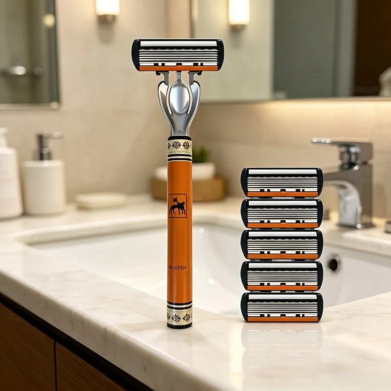 Men’s Manual Razor 6-Layer Precision Blade System Replaceable Refills, Long-term Use, Men & Women Suitable Great Gift for Dad