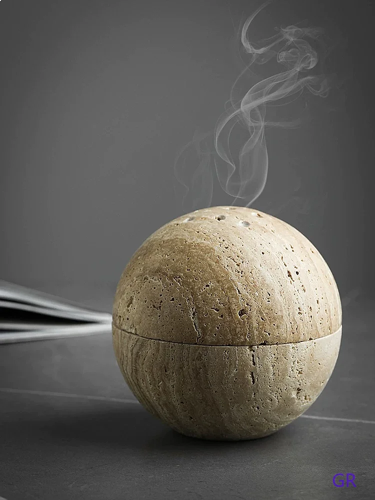 Wabi-sabi Yellow Travertine Aromatherapy Diffuser Meteorite Incense Holder Decor