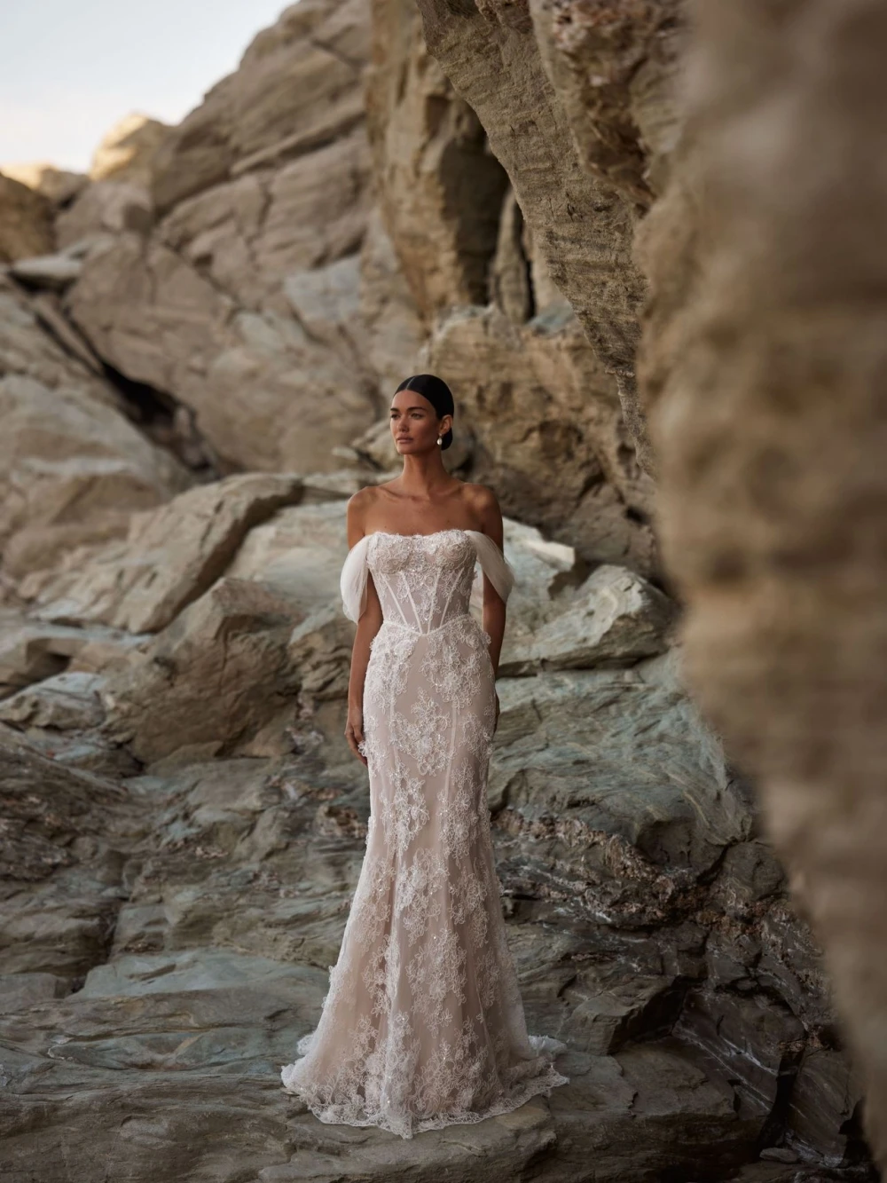 Afneembare trein mouw glanzend kant zeemeermin trouwjurk dromerige ivoor lange bruidsjurk op maat gemaakte sierlijke jurken voor de bruid