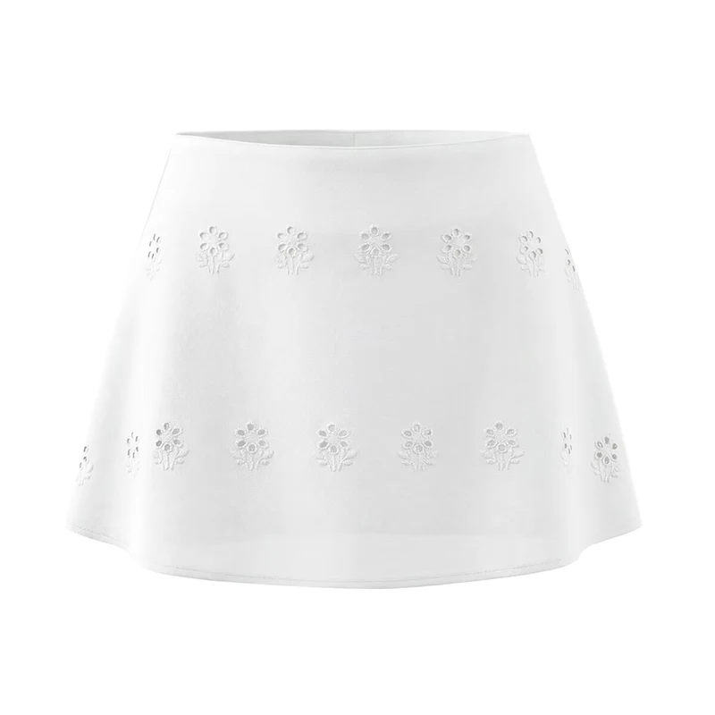 

French Vintage White Mini Skirt Women Summer Sexy High Waist Floral Eyelet Embroidery Skirt Elegant Cotton Fairy Robe Jupe 2026