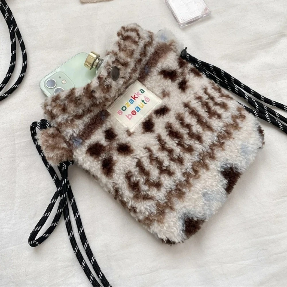 

Женская плюшевая сумка через плечо в стиле ретро, милая осенне-зимняя помада, косметический органайзер, сумки для телефона