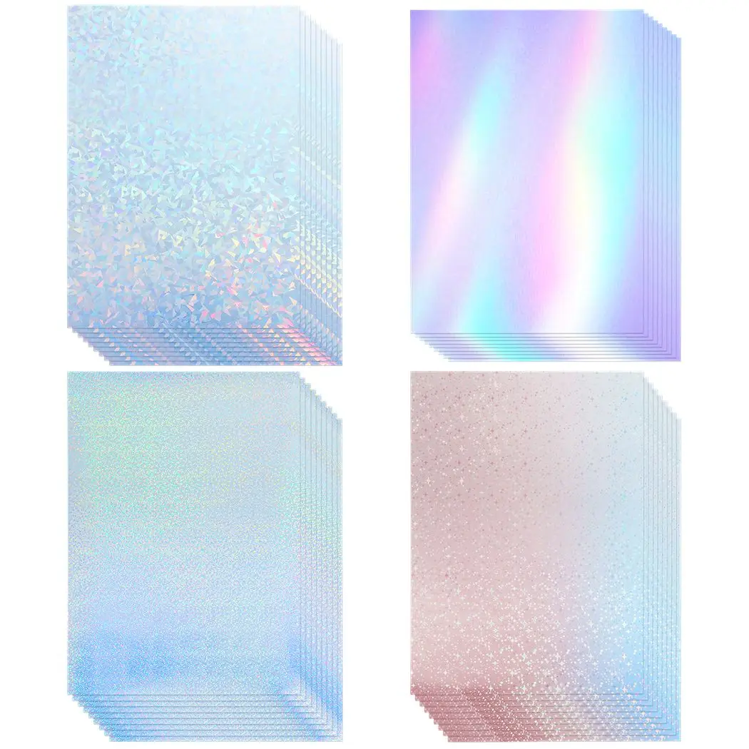 60 Sheets Holographic Printable Vinyl Sticker Paper Waterproof Adhesive DIY Label Printing Paper For Inkjet Printer A4 29.7*21cm
