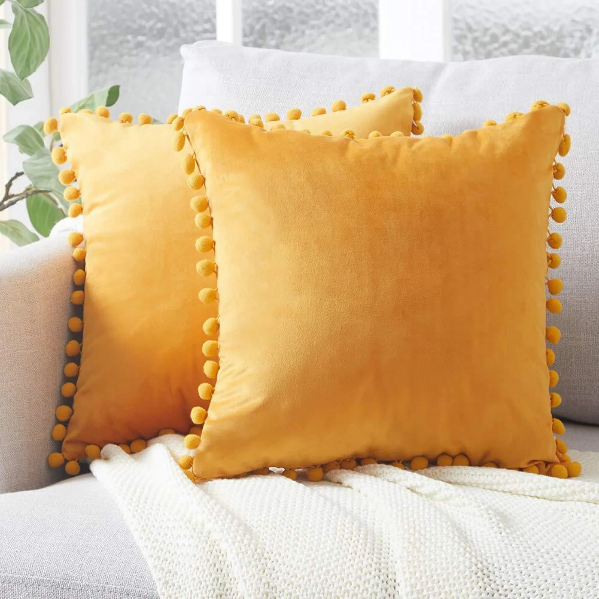 

Velvet Cushioncover pillowslip with Ball Soft Decorative Cushion Home Decor for Sofa Set Bedroom Pillowcase Blue Pink Pillow