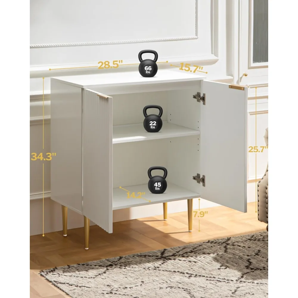 Fluted White Storage Cabinet Set of 2, Wood Sideboard Buffet Cabinet with Spray-painted Finish,Wooden Credenza Accent Cabinet