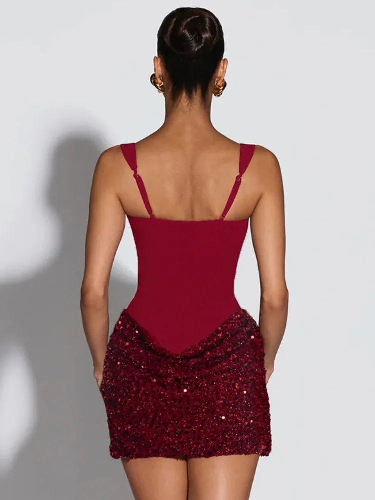 Blifanbo brilho ruched sexy mini vestido feminino elegante sem mangas sem costas gola quadrada alças cônicas clube vestido de festa