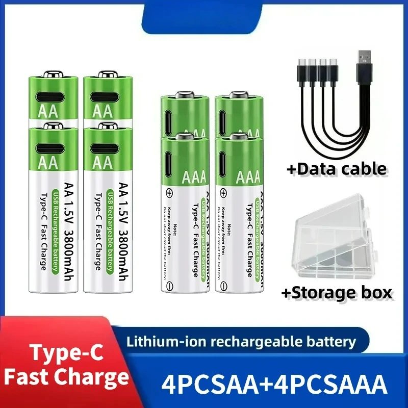 2025NIEUWE lithium-ionbatterij Type-C oplaadbare batterij met hoge capaciteit AA- en AAA-batterij voor afstandsbediening, muis, elektrisch speelgoed