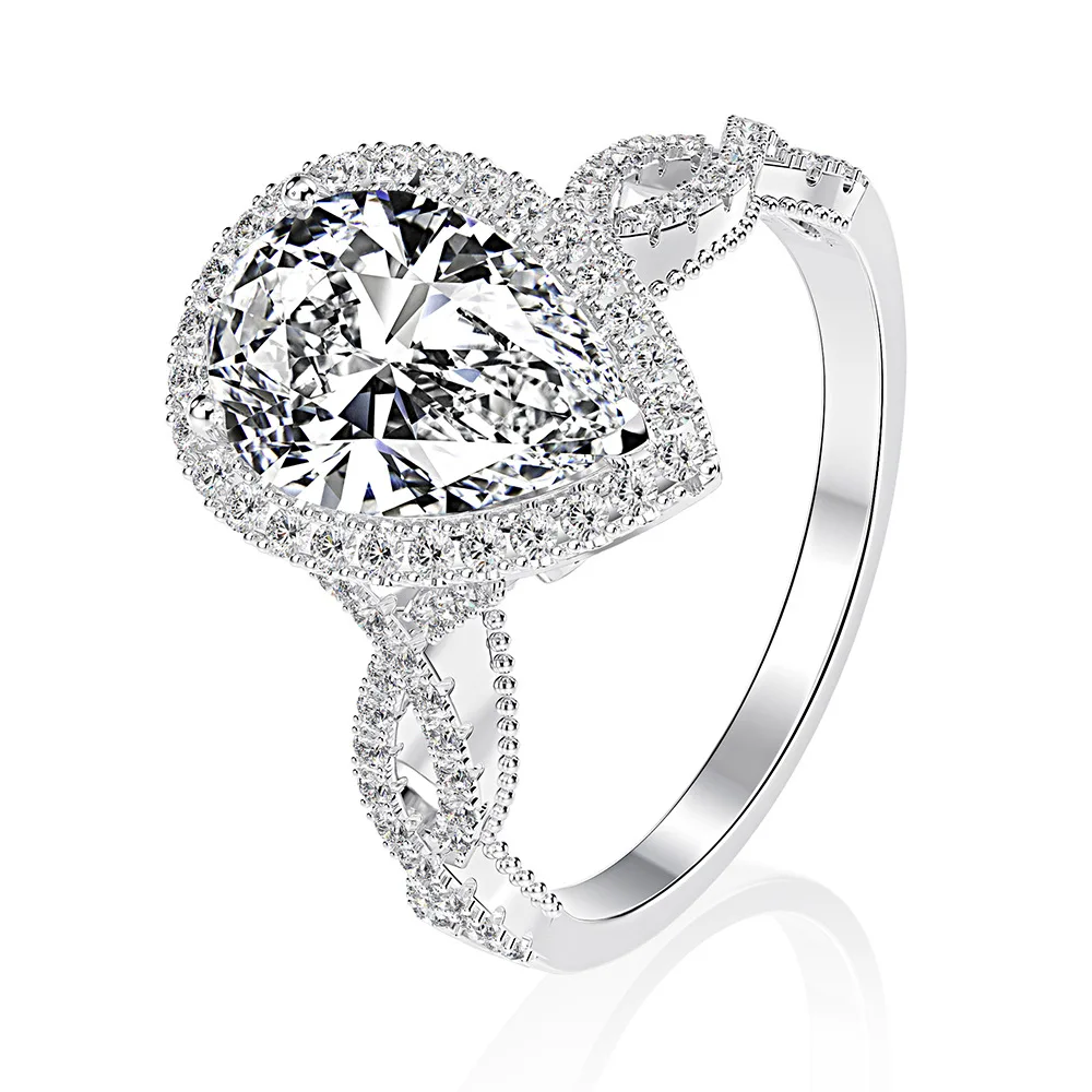 

2 Carat Main Diamond High End S925 Silver Radiant Cut Diamond Base 7✖11mm Millimeter Zircon Women Ring