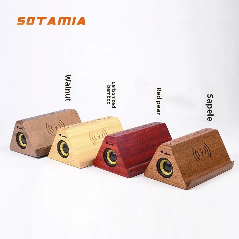 SOTAMIA 1개 솔리드 우드 블루투스 카드 오디오 시계 알람 시계 무선 충전 스피커 음성 방송 고음량