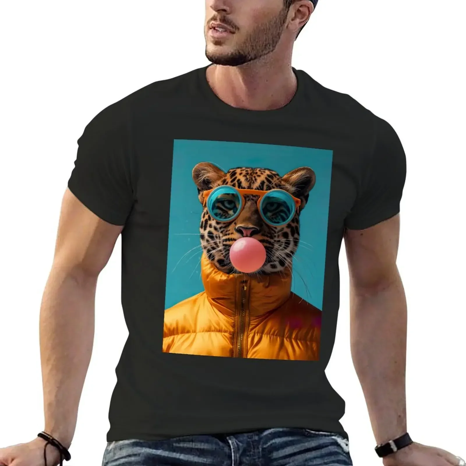 Funny cheetah blowing a bubble T-Shirt quick drying oversizeds cute clothes plus size men clothing