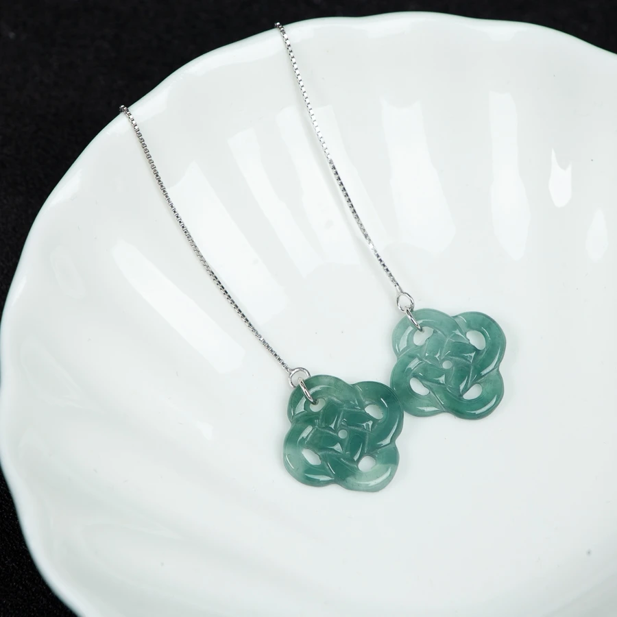 

TIMESWIND Natural A-type Jade Blue Chinese Knot Ice Sense Women High-end S925 Silver Earrings with Certificate