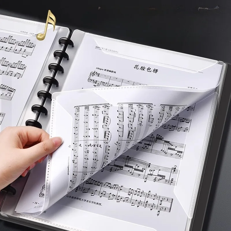 A4 Music Sheet Folder Piano Score Organizer Black Non-Reflective Clear Insert Pages Music Notebook
